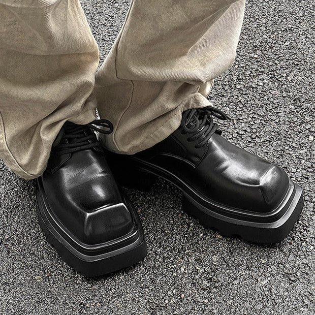 Square toe Derby shoes black chunky sole brogues catwalk shoes grunge fashion boots