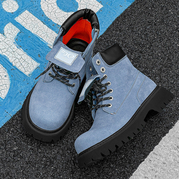 Grunge work boots blue suede feel hiking shoes catwalk mountain trainers
