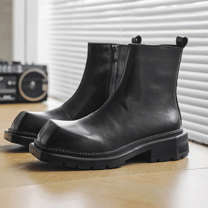 Square toe platform boots black chunky sole punk rocker shoes 90s style grunge ankle boots