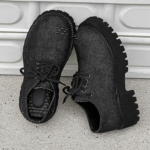 Distressed denim Derby shoes grey ripped grunge jean boots classic smart retro sneakers