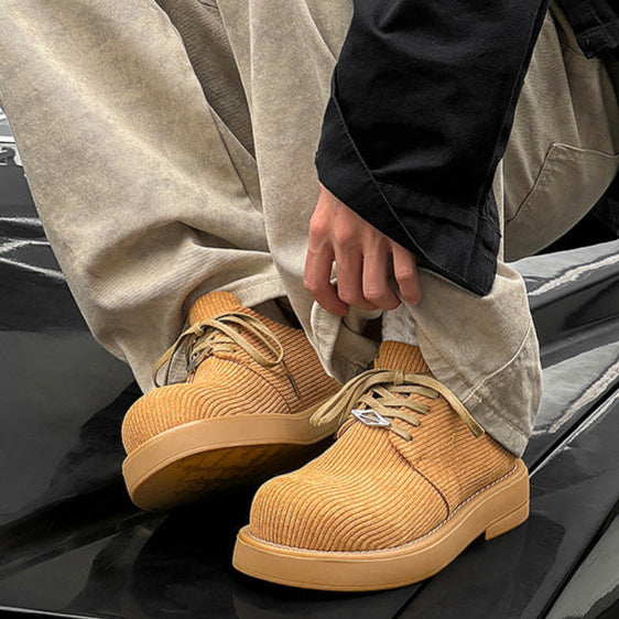 Velvet finish Derby shoes brown textured chunky sole brogues catwalk shoes preppy fashion