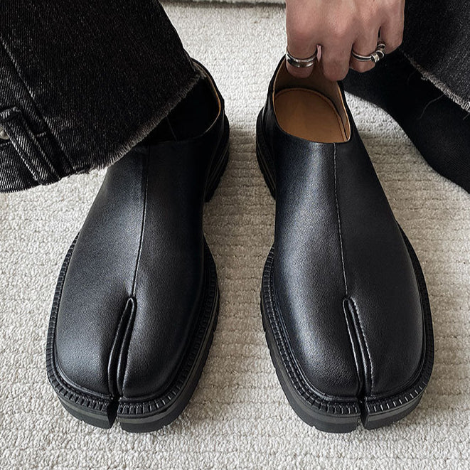 Slip on Tabi shoes black inner leather smart style split toe unisex loafers lightweight edgy outdoor mules