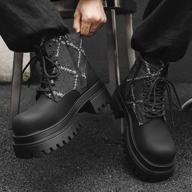 Utility denim finish boots black tractor platform catwalk shoes big sole grunge punk trainers 90s style