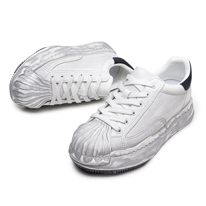 Oil wash melted platform sneakers black round toe chunky skater shoes grunge rapper trainers