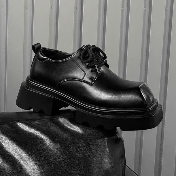 Square toe Derby shoes black chunky sole brogues catwalk shoes grunge fashion boots
