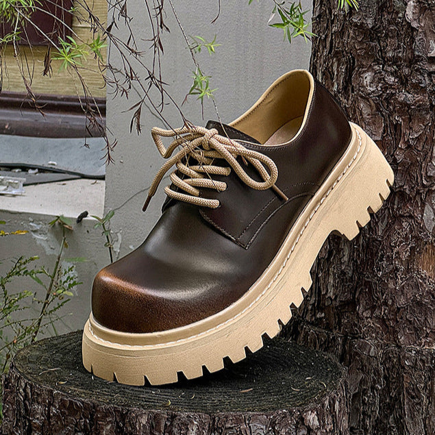 Gradient Derby shoes black chunky sole brogues faux leather catwalk shoes grunge fashion boots