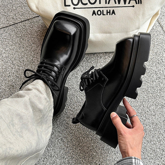 Square toe Derby shoes black chunky sole brogues catwalk shoes grunge fashion boots