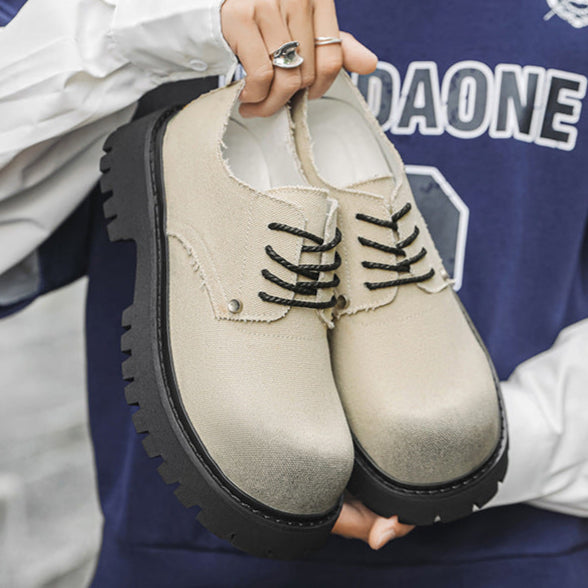 Denim Derby shoes off white round toe denim boots grunge tractor sole casual trainers platform sneakers