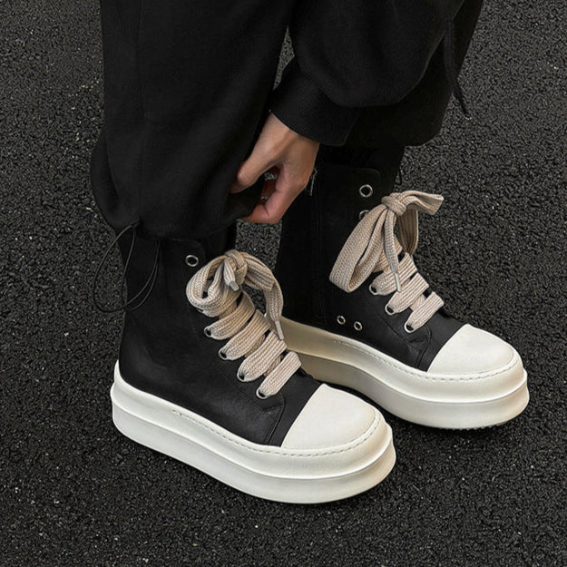 Punk rocker platform boots faux leather black catwalk shoes big sole grunge trainers 00s style