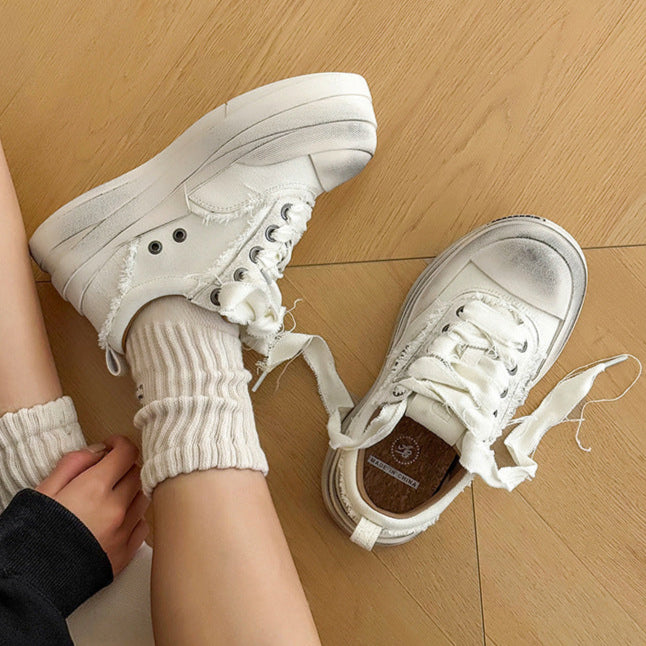 Platform distressed denim sneakers black round toe chunky skater shoes grunge jean trainers