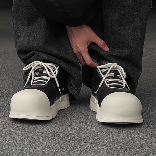 Platform gothic shoes black round toe chunky sole skater sneakers grunge punk faux leather trainers