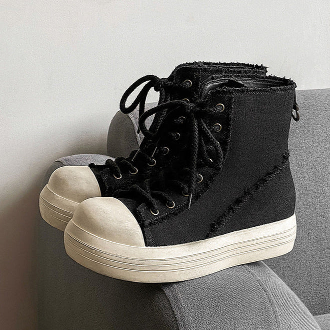 Platform denim boots white platform catwalk jean shoes big sole grunge punk trainers 00s style