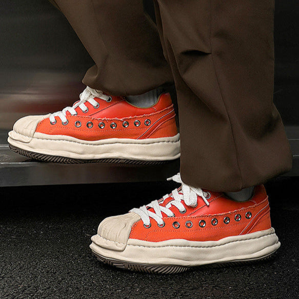 Melted platform sneakers orange round toe chunky skater shoes grunge rapper trainers