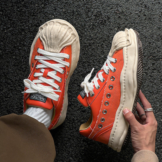 Melted platform sneakers orange round toe chunky skater shoes grunge rapper trainers