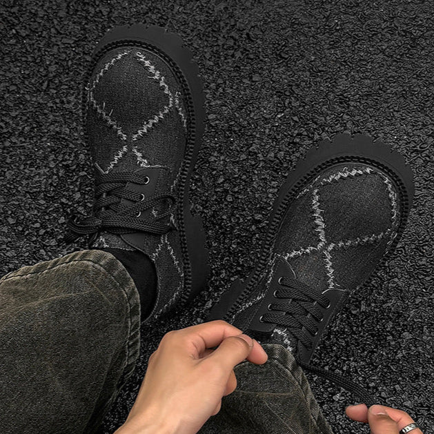 Distressed denim smart shoes grey ripped grunge Derby boots classic smart retro sneakers