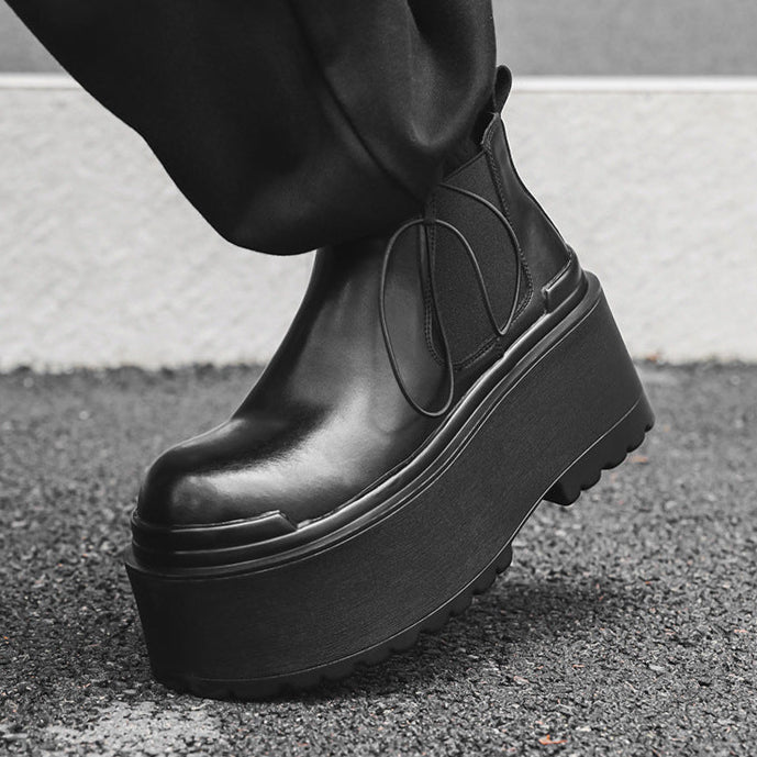 Extreme platform slip on boots black tractor Goth style shoes faux leather grunge punk rocker trainers 90s style