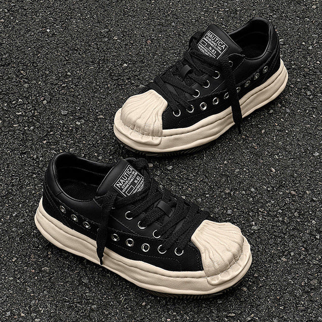 Melted platform sneakers orange round toe chunky skater shoes grunge rapper trainers