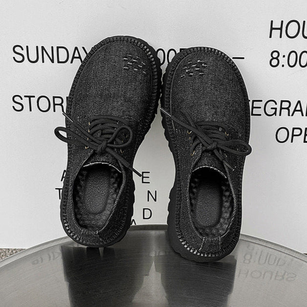 Distressed denim Derby shoes grey ripped grunge jean boots classic smart retro sneakers