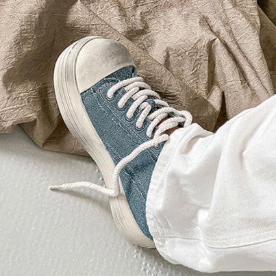 Denim sneakers off white round toe chunky skater shoes grunge platform trainers