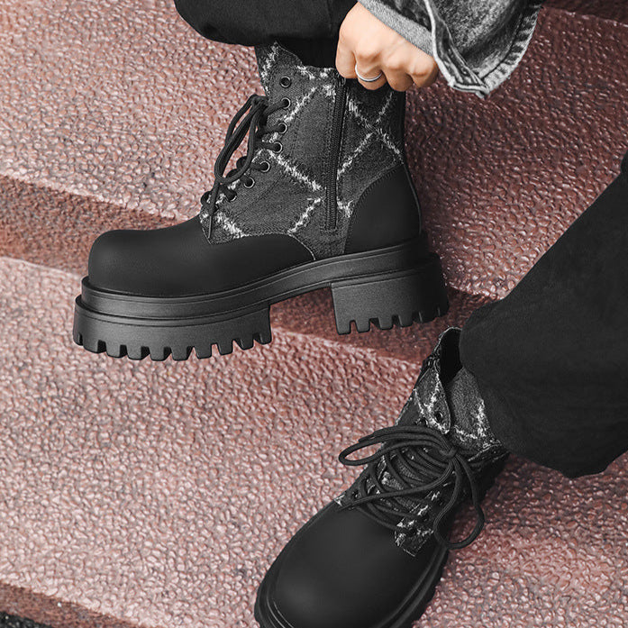 Utility denim finish boots black tractor platform catwalk shoes big sole grunge punk trainers 90s style
