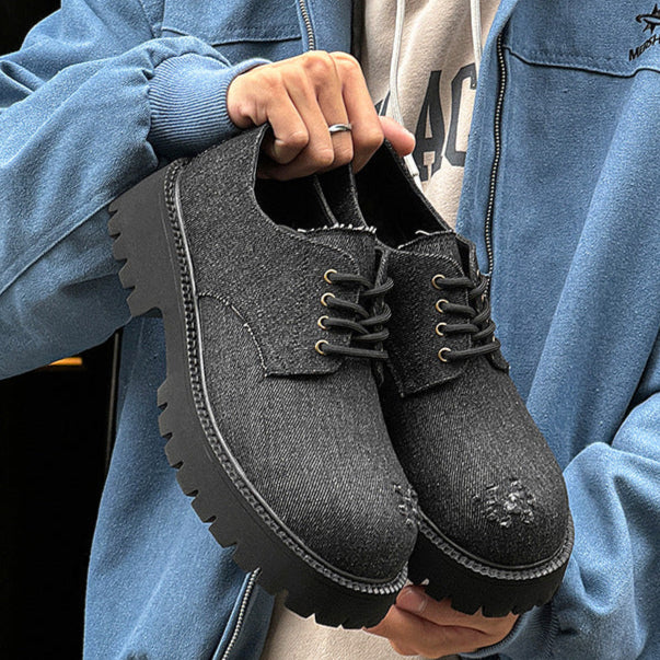 Distressed denim Derby shoes grey ripped grunge jean boots classic smart retro sneakers