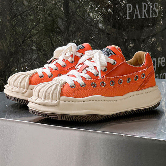 Melted platform sneakers orange round toe chunky skater shoes grunge rapper trainers