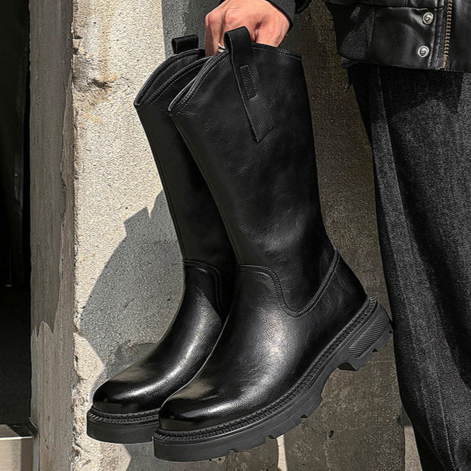 Retro hunter boots black low sole mountain shoes 00s grunge catwalk style faux leather