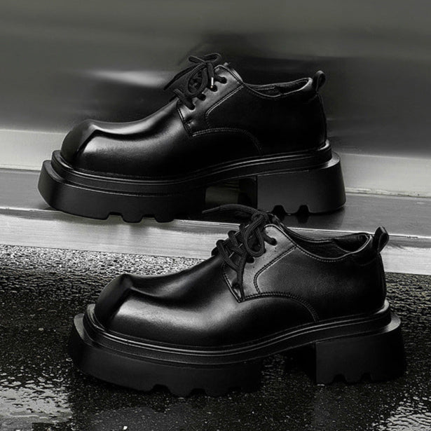 Square toe Derby shoes black chunky sole brogues catwalk shoes grunge fashion boots