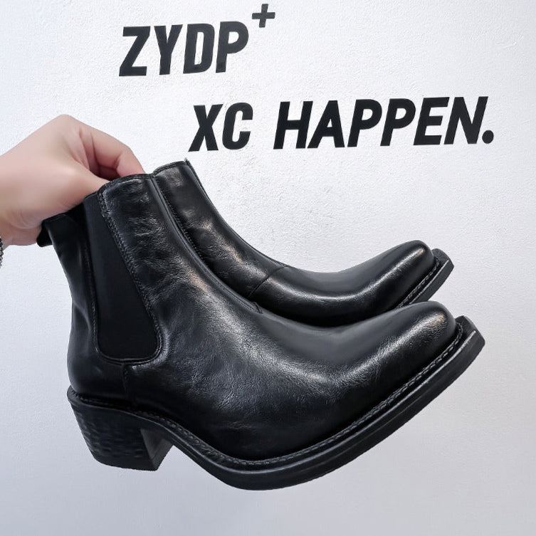 J toe unisex boots faux leather cowboy shoes high heel pointy catwalk Chelsea boot