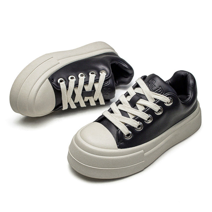 Platform skater shoes black faux leather round toe chunky sole sneakers grunge punk rocker trainers