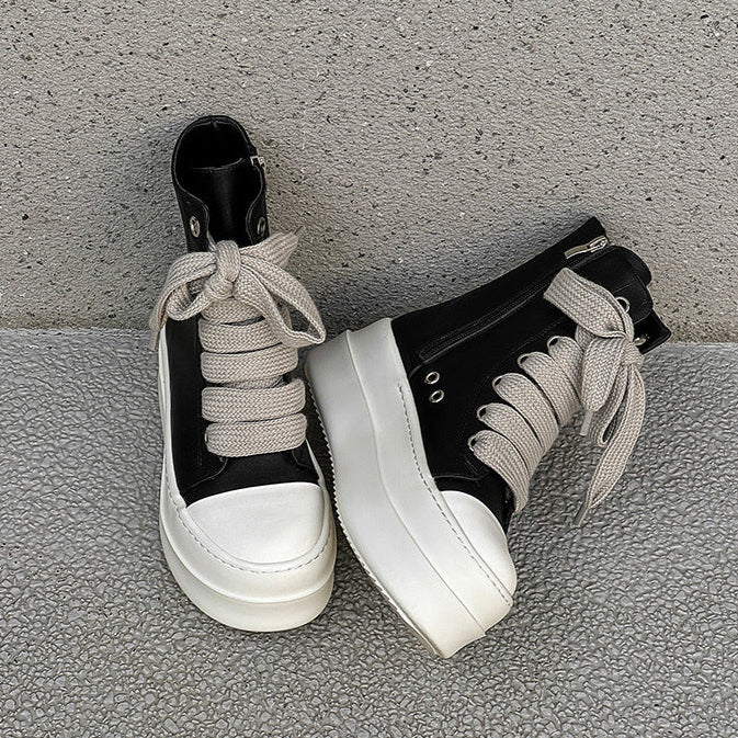 Punk rocker platform boots faux leather black catwalk shoes big sole grunge trainers 00s style