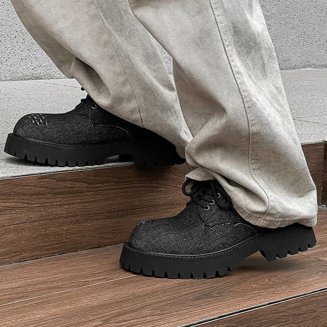 Distressed denim Derby shoes grey ripped grunge jean boots classic smart retro sneakers