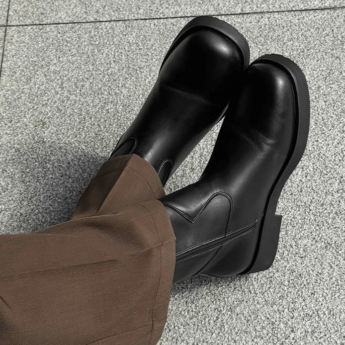 Square toe retro ankle boots black low sole mountain shoes 00s grunge style