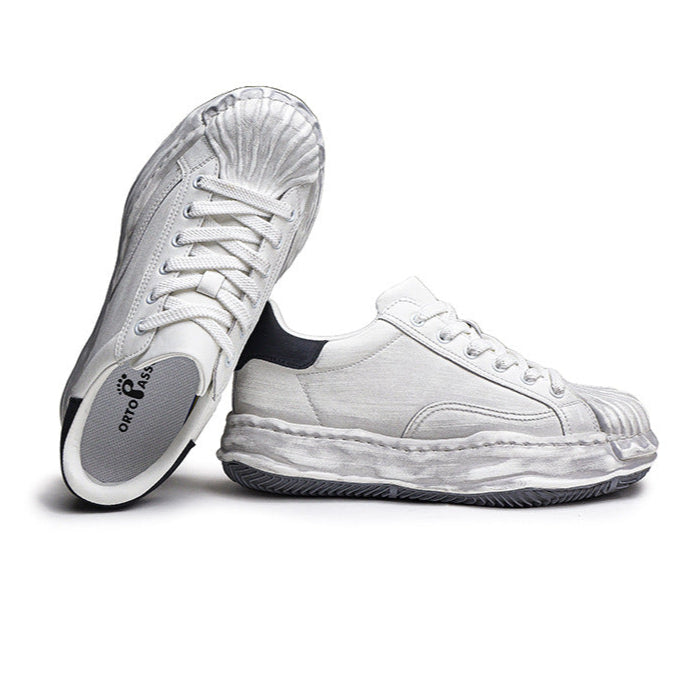 Oil wash melted platform sneakers black round toe chunky skater shoes grunge rapper trainers