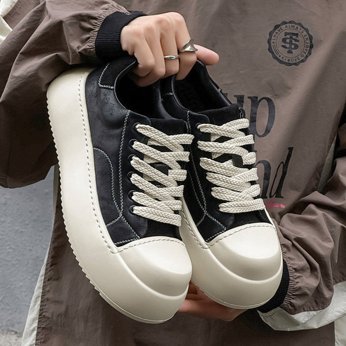 Platform gothic sneakers black faux leather round toe chunky sole skater shoes grunge punk trainers