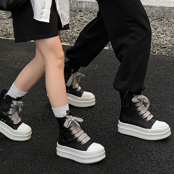 Punk rocker platform boots faux leather black catwalk shoes big sole grunge trainers 00s style