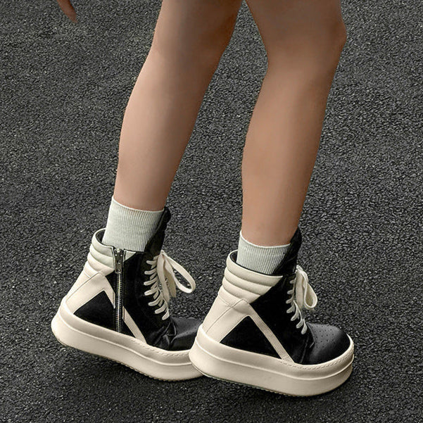 Colour block platform boots faux leather black catwalk punk shoes big sole grunge trainers 00s style