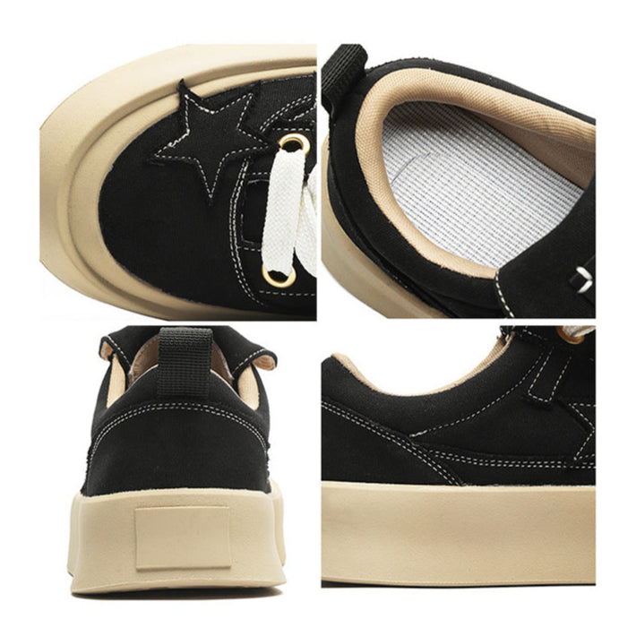 Star patchwork denim sneakers black denim shoes chunky sole hip-hop trainers 00s style