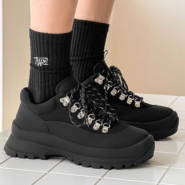 Hiking style boots white black mountain climbing grunge retro skiing fashion shoes