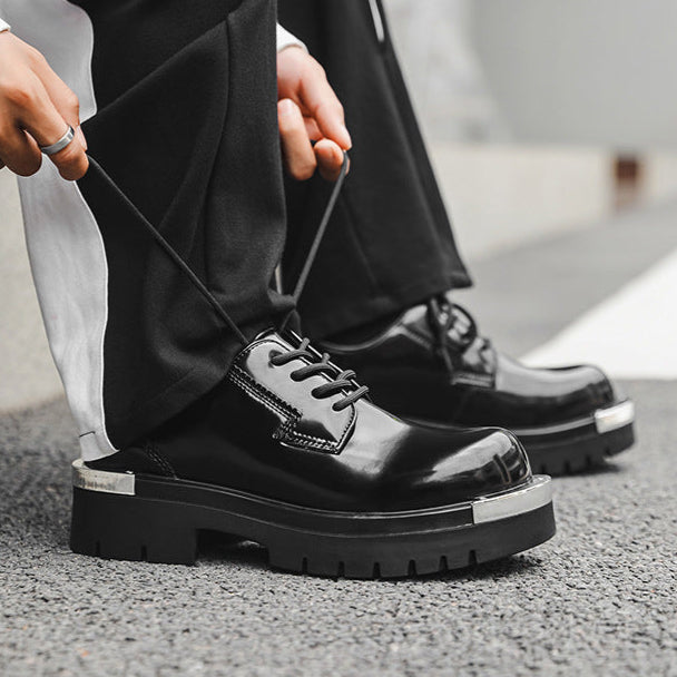Metal plated Derby shoes black chunky sole grunge platform gothic boots