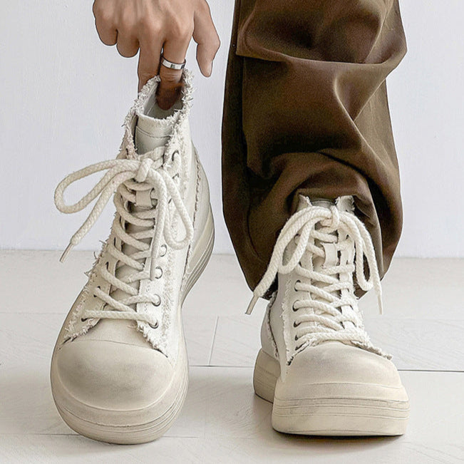 Platform denim boots white platform catwalk jean shoes big sole grunge punk trainers 00s style