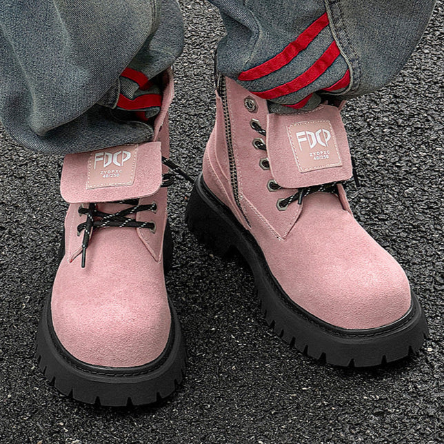 Grunge work boots blue suede feel hiking shoes catwalk mountain trainers