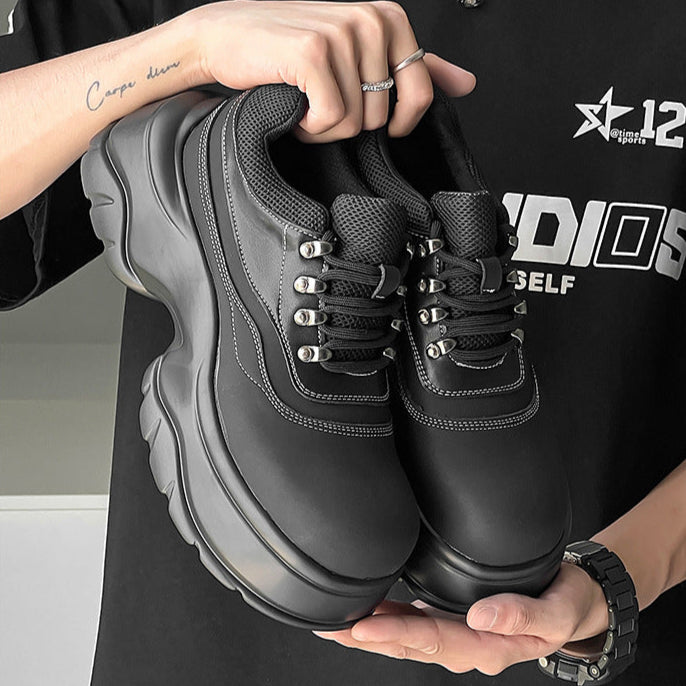 Round toe platform shoes black tractor sole punk rocker trainers 90s style grunge sneakers