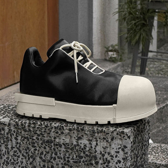 Platform gothic shoes black round toe chunky sole skater sneakers grunge punk faux leather trainers