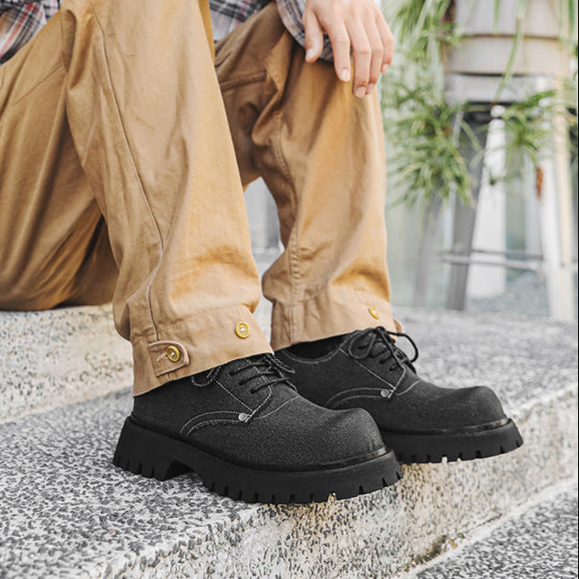 Denim Derby shoes off white round toe denim boots grunge tractor sole casual trainers platform sneakers