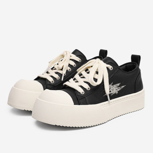 Platform faux leather sneakers black round toe chunky sole skater shoes grunge punk trainers