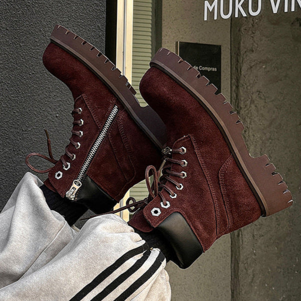 Grunge work boots burgundy suede hiking shoes mountain trainers