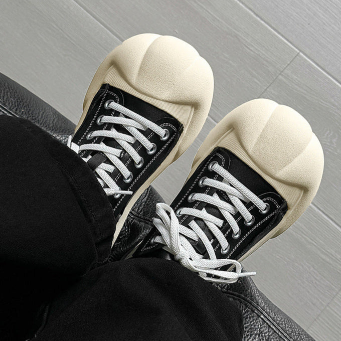 Platform faux leather sneakers black futuristic round toe chunky sole skater shoes grunge punk trainers