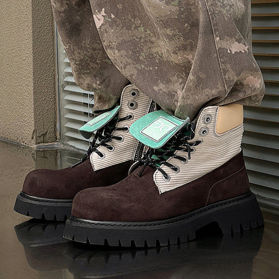 Grunge work boots brown suede finish hiking shoes edgy mountain trainers