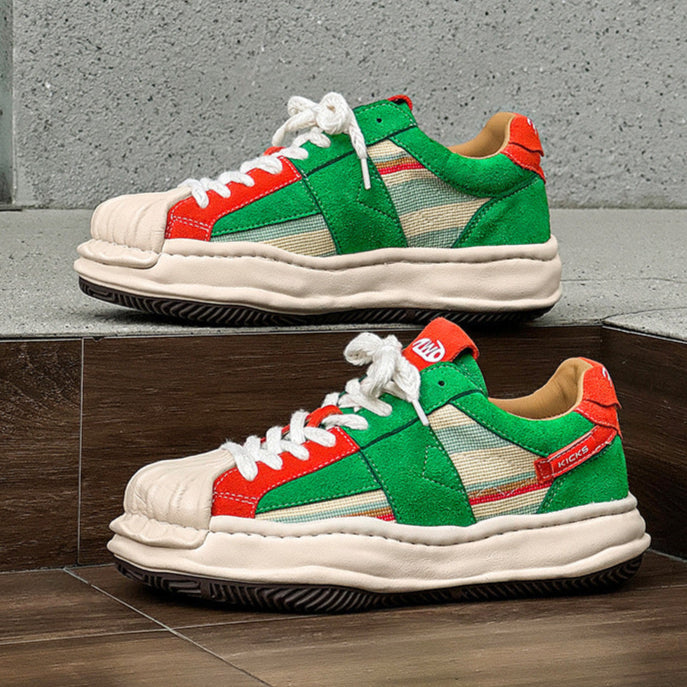 Melted platform denim sneakers rainbow  round toe chunky skater shoes grunge suede feel LGBT trainers